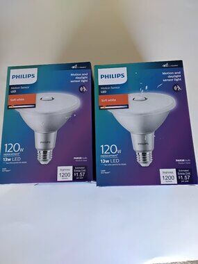2 NEW Philips 120W Equiv PAR38 Motion Sensor LED Floodlight Bulb - Soft White